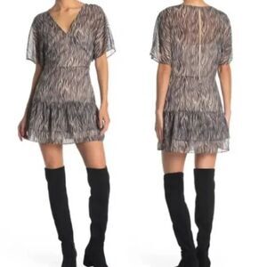 ALLSAINTS Marley‎ Zebra Print Dress Oyster White Tiered Mini Dress Size 4 Sheer